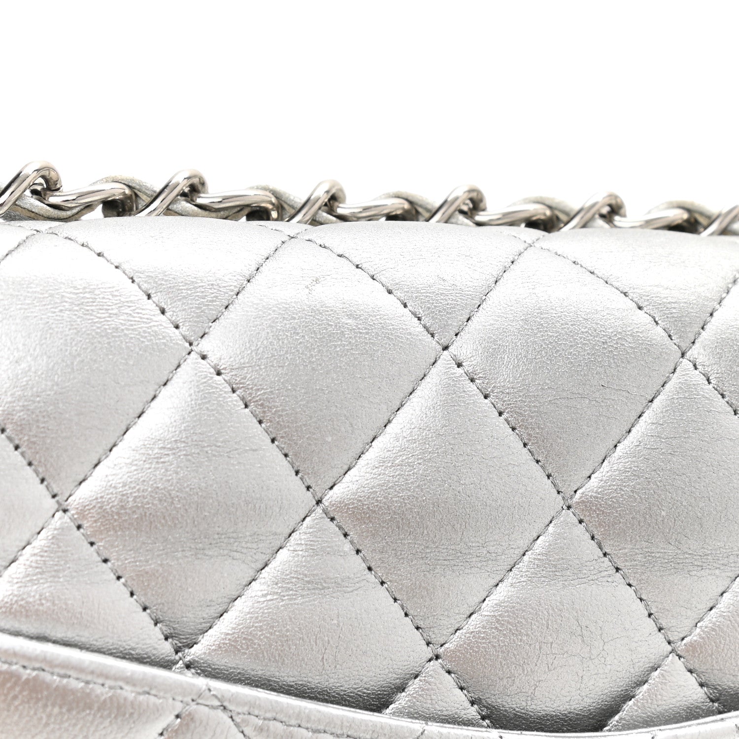 Chanel Metallic Lambskin Quilted Medium Double Flap Silver 13 of 16