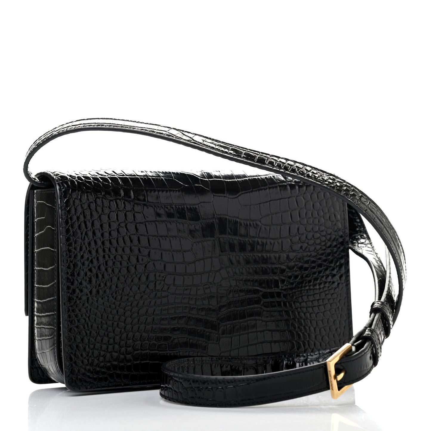 Calfskin Crocodile Embossed Medium Bellechasse Satchel Black