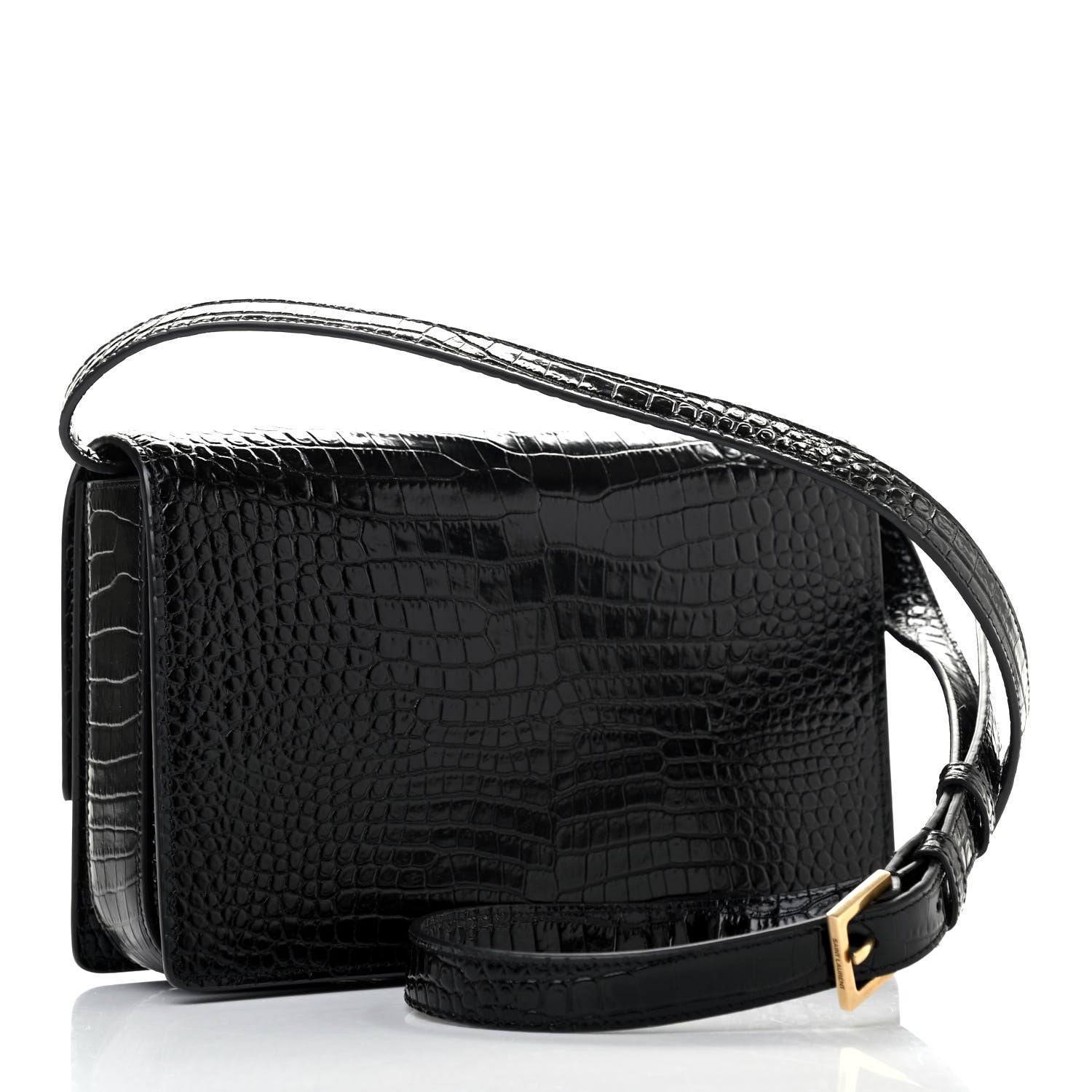 Saint Laurent Calfskin Crocodile Embossed Medium Bellechasse Satchel Black 2 of 4