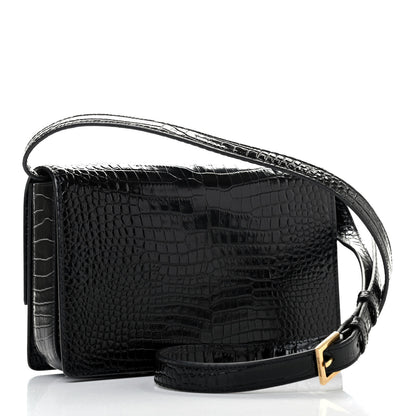 Saint Laurent Calfskin Crocodile Embossed Medium Bellechasse Satchel Black 2 of 4