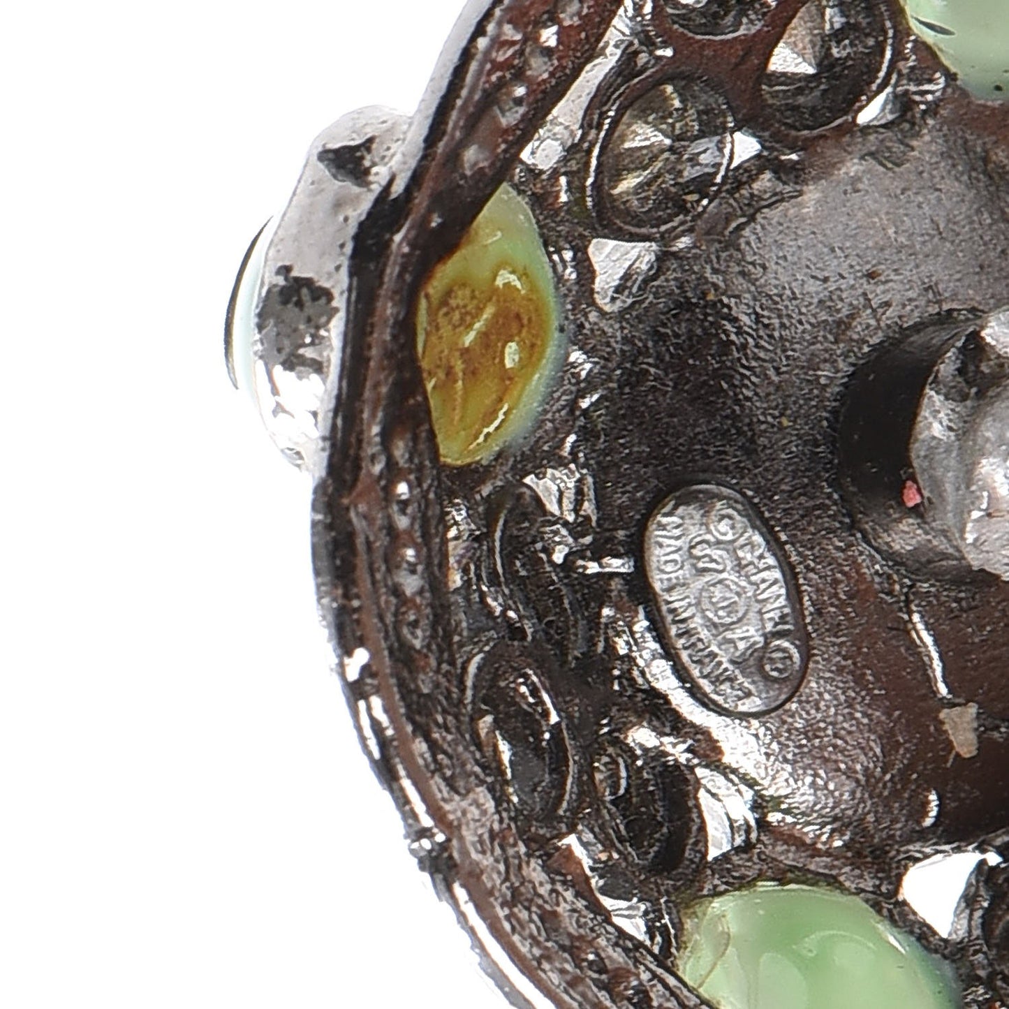 Gripoix Poured Glass Crystal Pearl Brooch Silver
