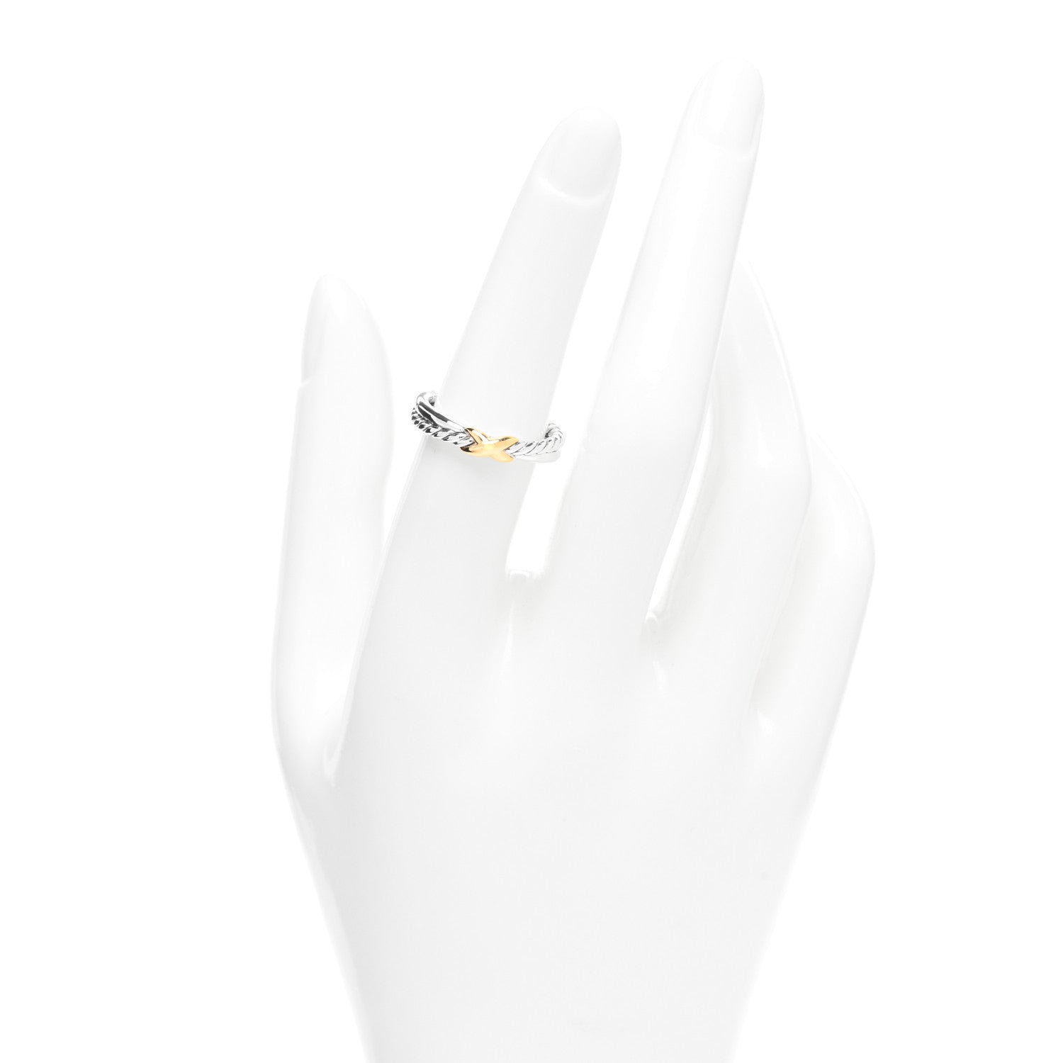 David Yurman Sterling Silver 18K Yellow Gold Petite X Crossover Ring 53 6.5 2 of 4