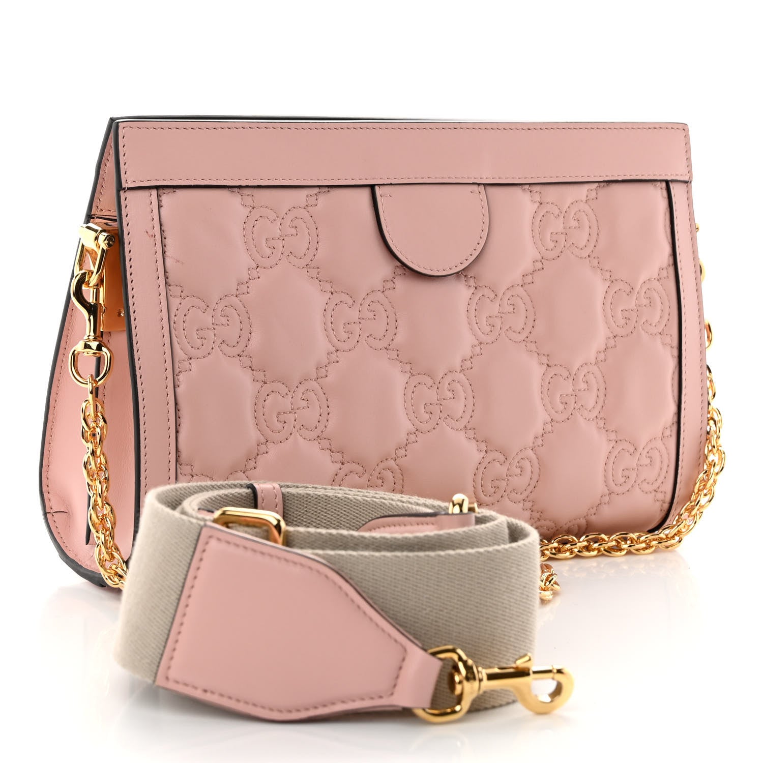 Gucci Calfskin GG Matelasse Small Slim Chain Shoulder Bag Perfect Pink Natural 3 of 10