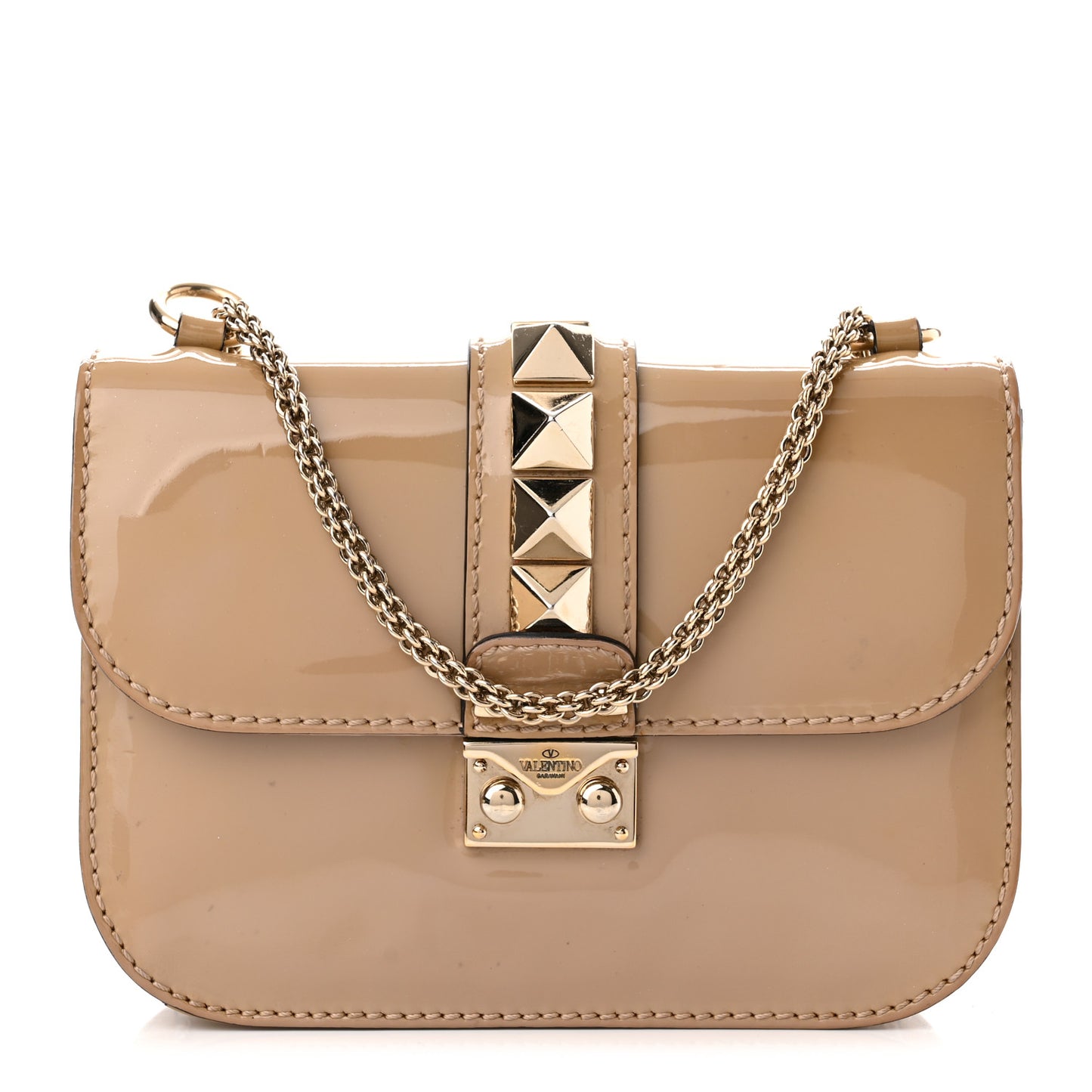 Patent Small Glam Lock Rockstud Flap Alpaca