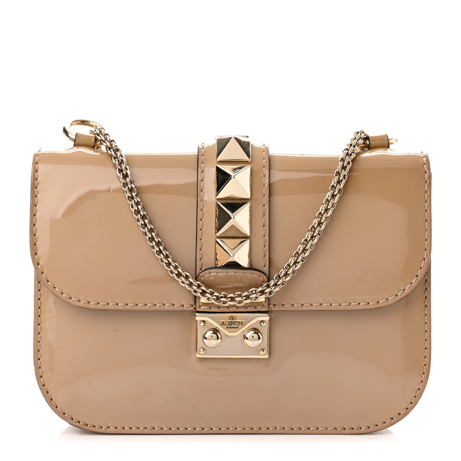 Valentino Garavani Patent Small Glam Lock Rockstud Flap Alpaca 1 of 9