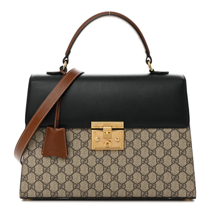 Gucci GG Supreme Monogram Calfskin Medium Padlock Top Handle Bag Beige Black Cuir 1 of 15