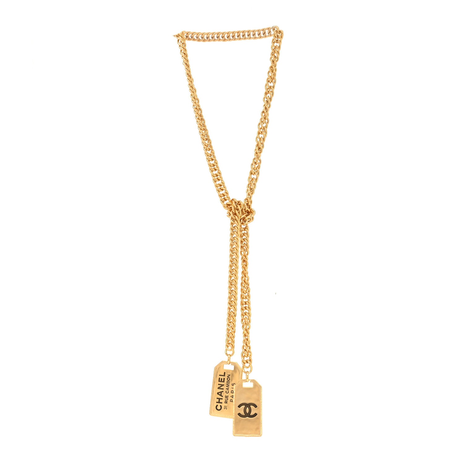 Chanel Metal ID Dog Tag Charm Necklace Gold 3 of 4