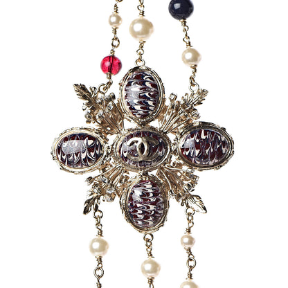 Chanel Pearl Bead Crystal CC Long Necklace Gold Red 4 of 6