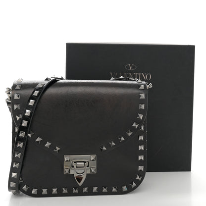 Valentino Garavani Craquele Calfskin Rockstud Shoulder Flap Messenger Bag Black 11 of 11