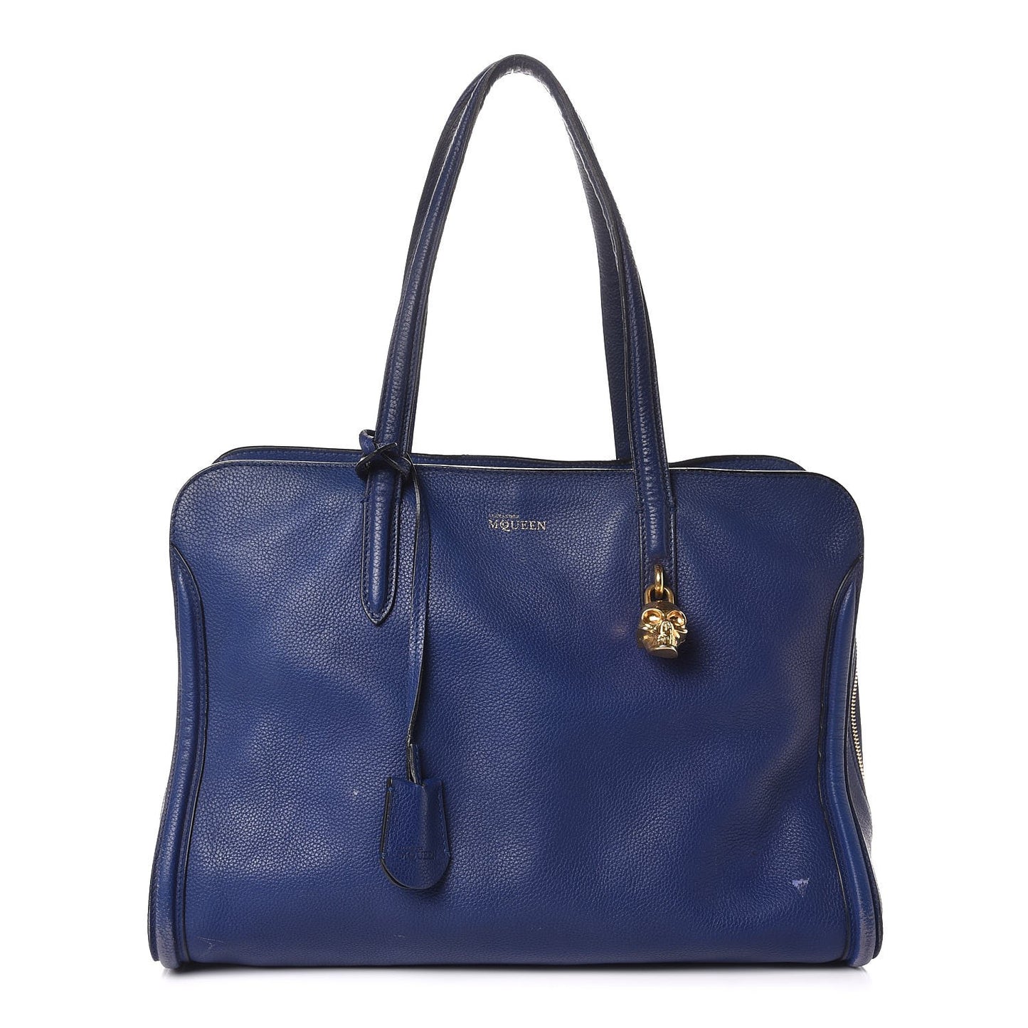 Pebbled Calfskin Large Skull Padlock Zip Around Tote Ultramarine