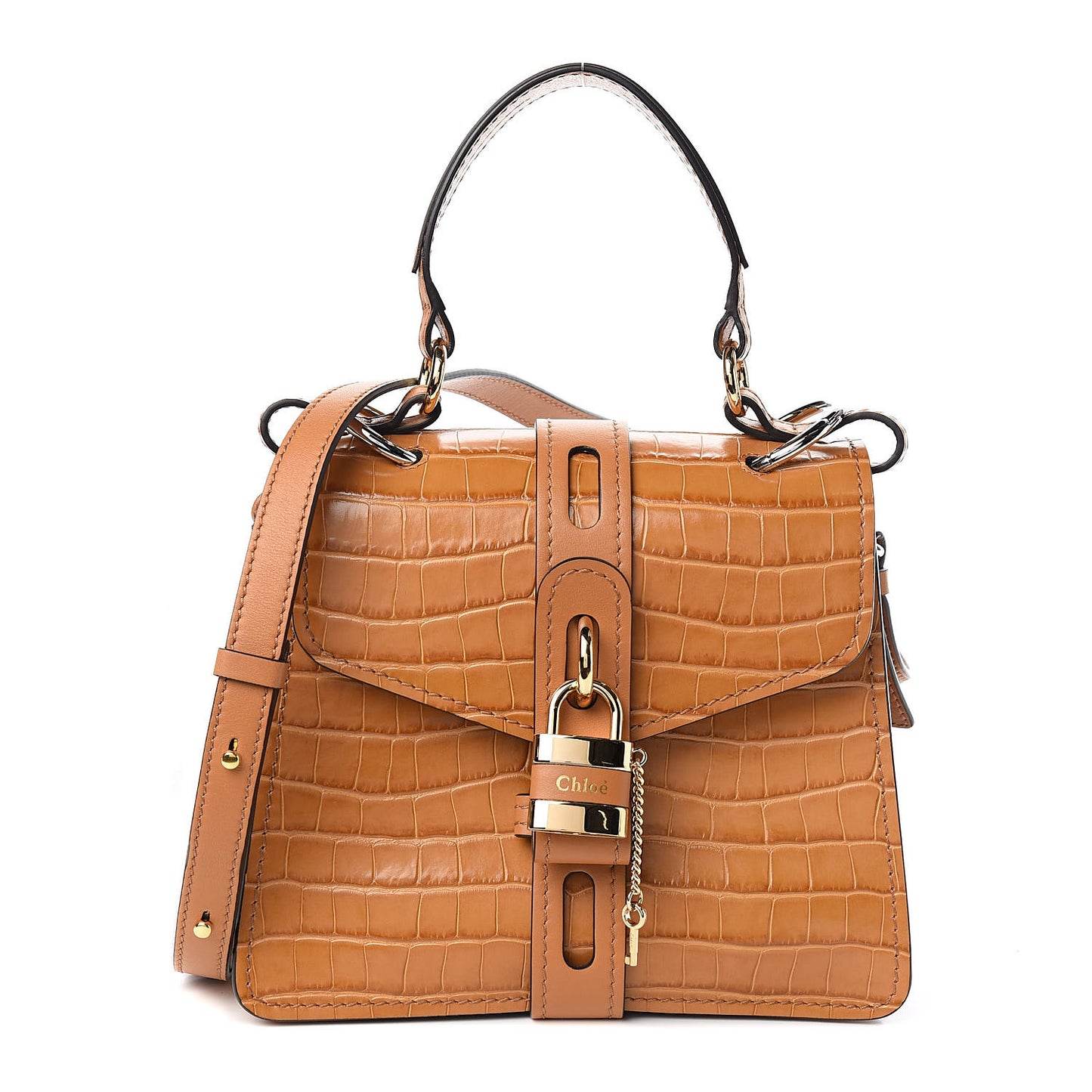 Calfskin Crocodile Embossed Small Aby Day Shoulder Bag Autumnal Brown