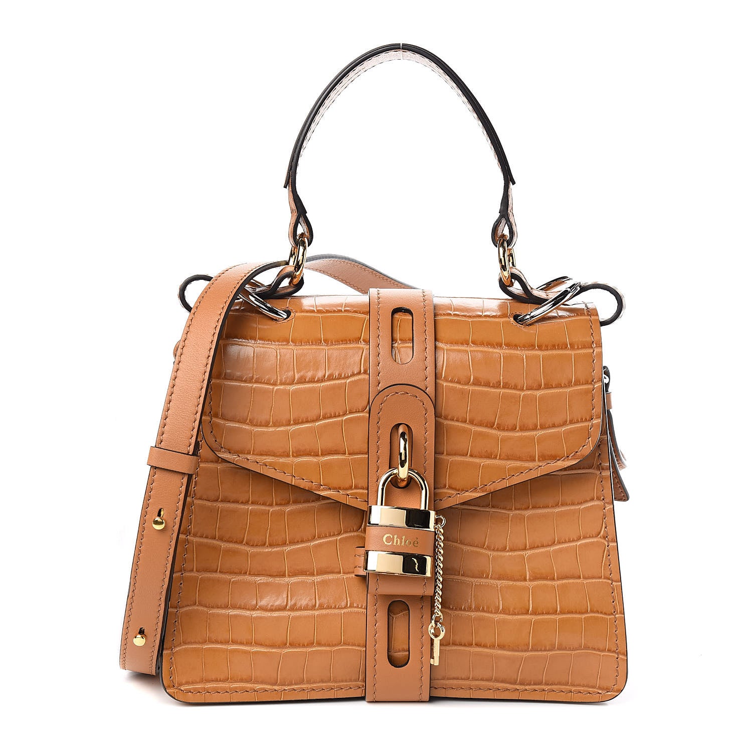 Chloe Calfskin Crocodile Embossed Small Aby Day Shoulder Bag Autumnal Brown 1 of 9