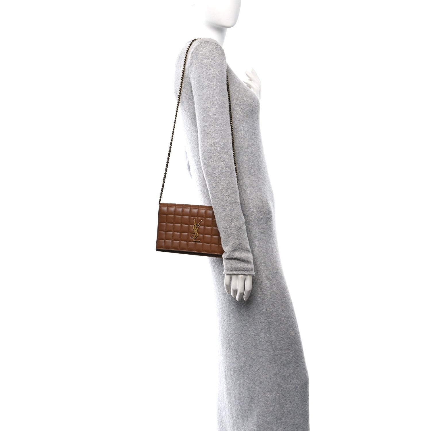 Saint Laurent Lambskin Carre Quilted Cassandre Chain Wallet Brown 2 of 12