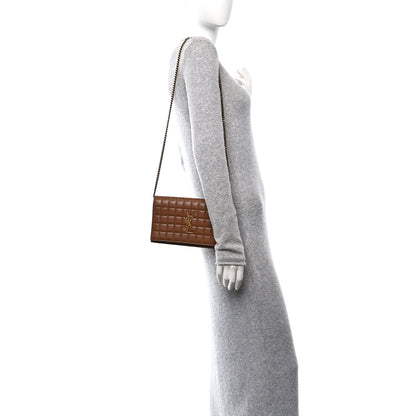 Saint Laurent Lambskin Carre Quilted Cassandre Chain Wallet Brown 2 of 12