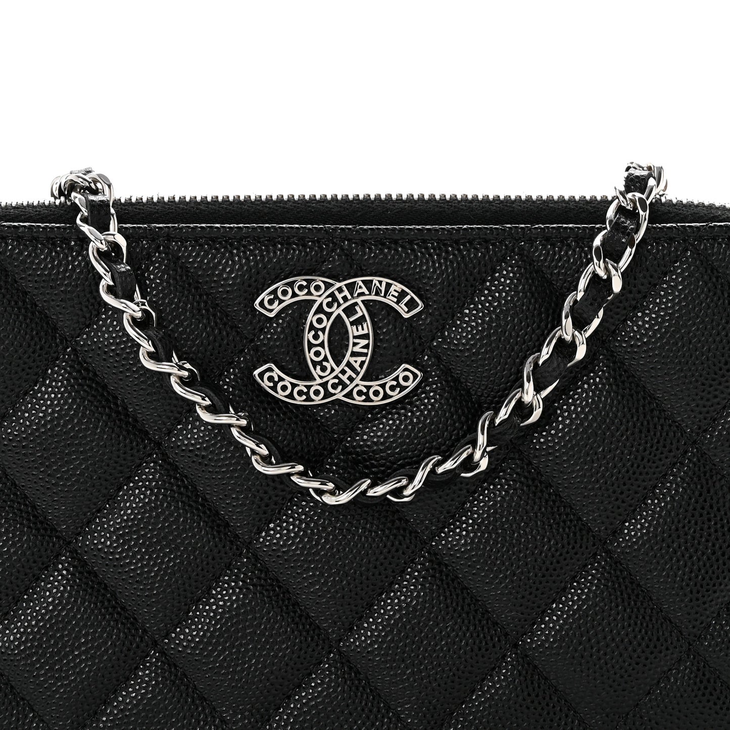 Caviar Quilted Logo Small Clutch With Chain Black