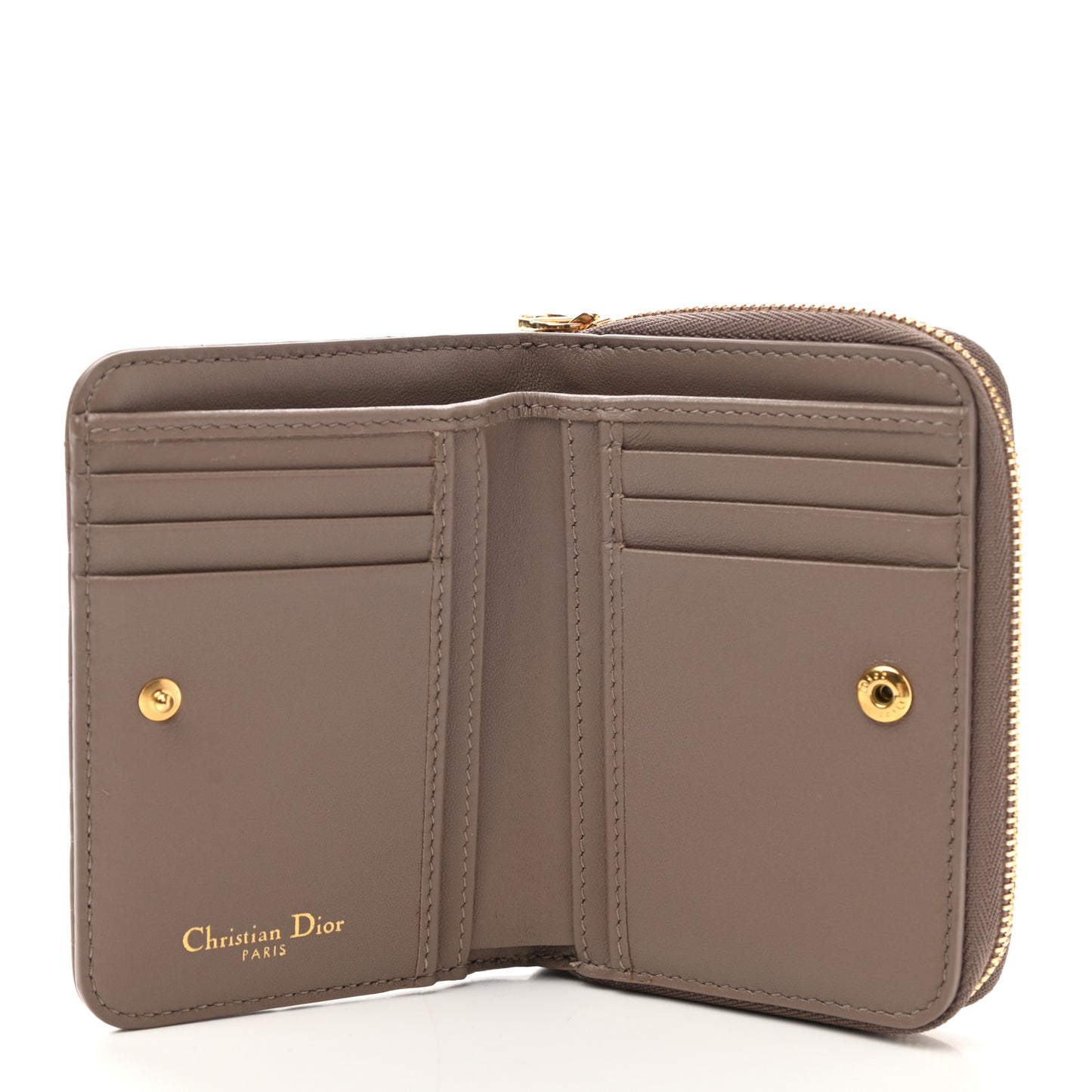 Grained Calfskin Supple Cannage Caro Scarlet Zipped Wallet Taupe
