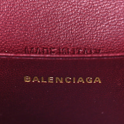 Balenciaga Shiny Calfskin Crocodile Embossed Hourglass Top Handle Bag Mini with Chain Dark Red 6 of 9