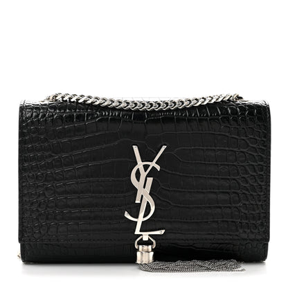 Saint Laurent Calfskin Crocodile Embossed Small Classic Monogram Kate Tassel Satchel Black 1 of 13