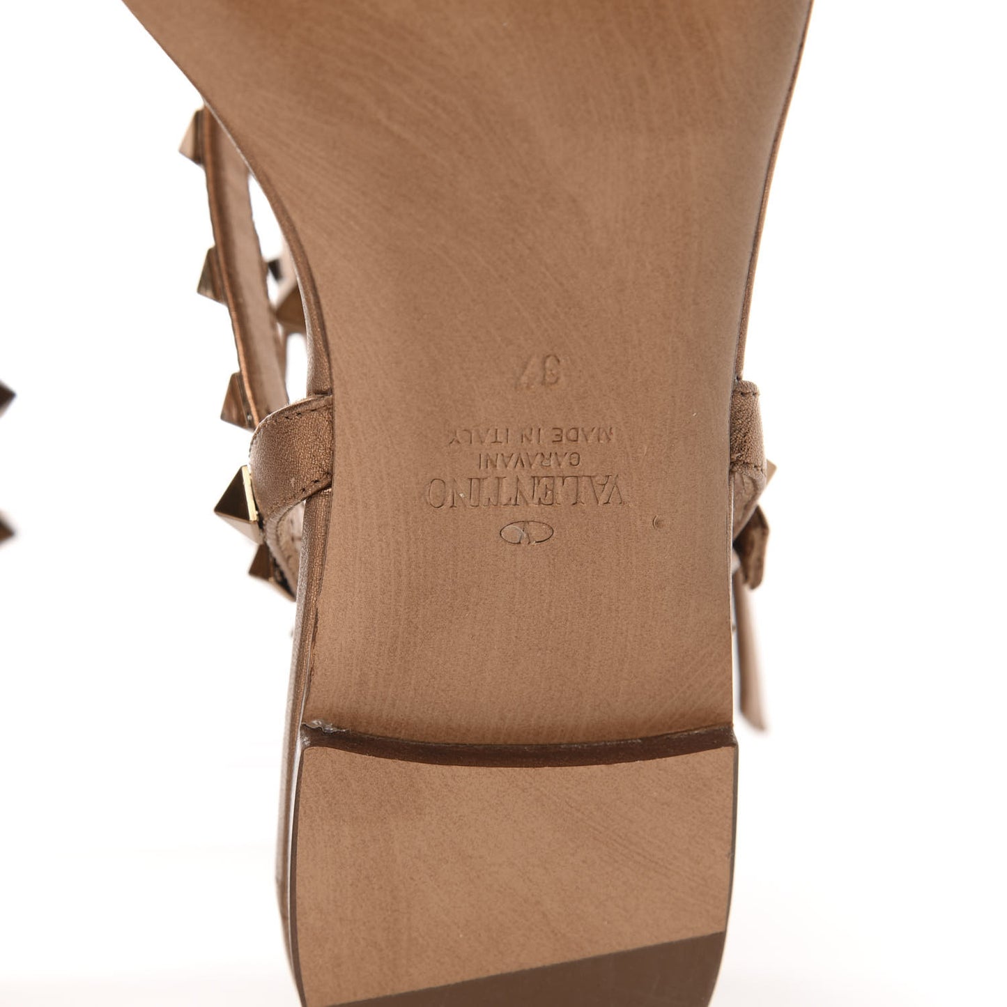 Metallic Nappa Rockstud Ankle Wrap Flat Thong Sandals 37 Bronze