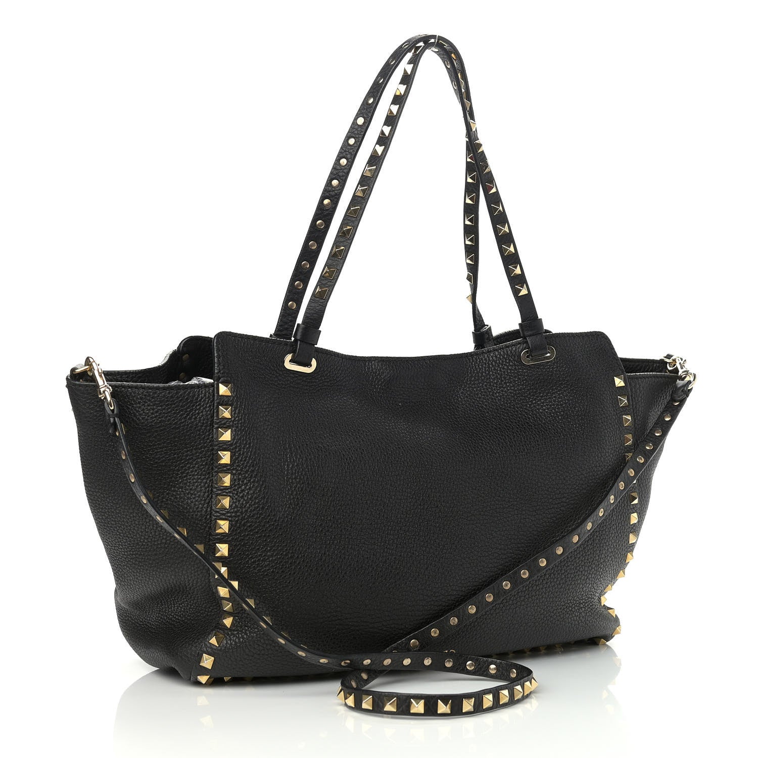 Valentino Garavani Pebbled Calfskin Medium Rockstud Tote Black 3 of 9