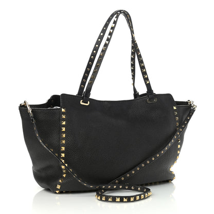 Valentino Garavani Pebbled Calfskin Medium Rockstud Tote Black 3 of 9