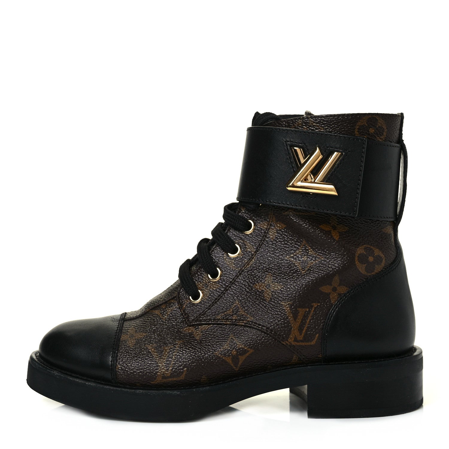 Louis Vuitton Calfskin Monogram Wonderland Flat Ranger Boots 35.5 Black 1 of 6