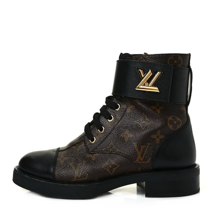 Louis Vuitton Calfskin Monogram Wonderland Flat Ranger Boots 35.5 Black 1 of 6
