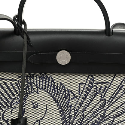 Hermes Vache Hunter Toile H Pegase Pop Herbag Zip Retourne 31 PM Bleu Indigo Ecru Black 9 of 9