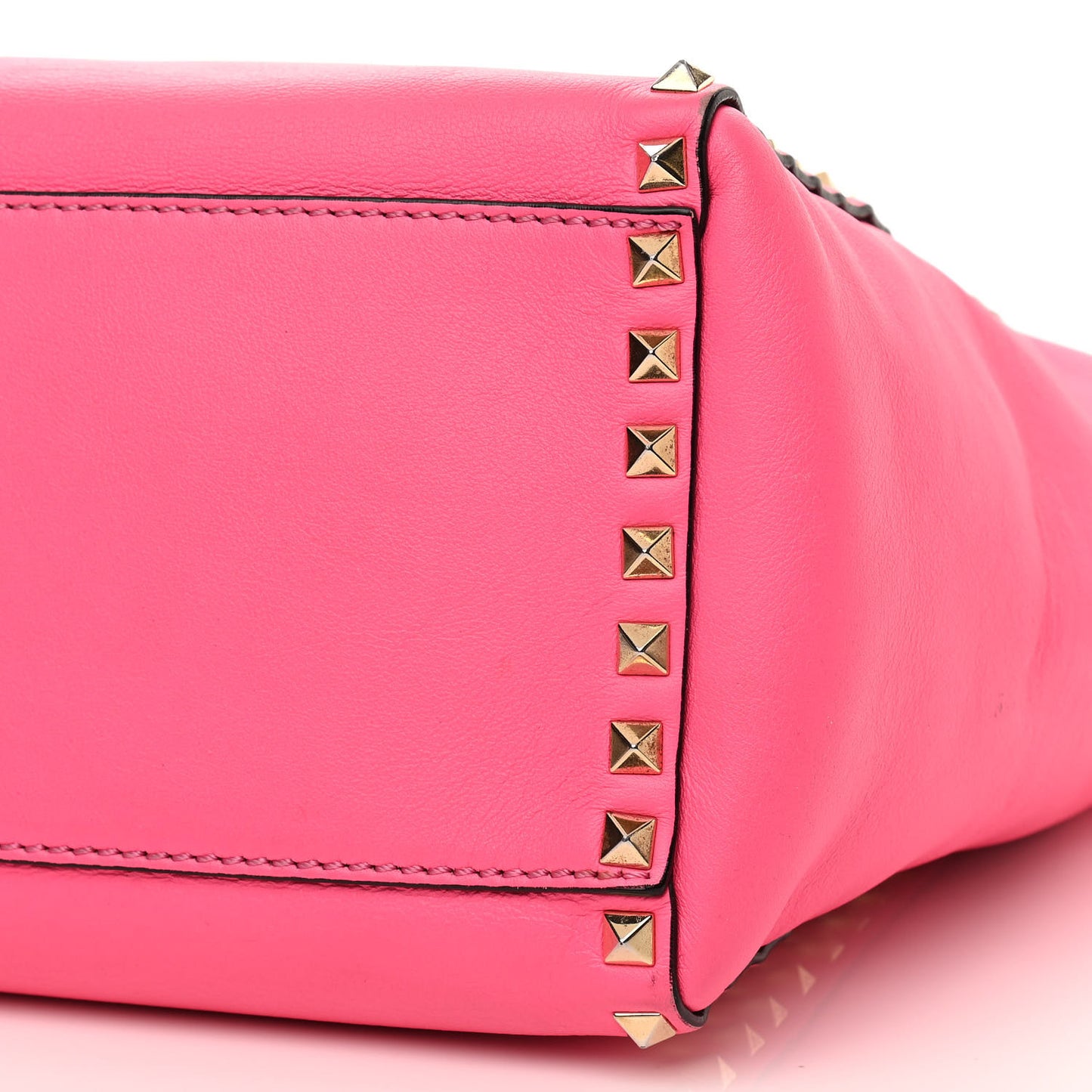 Vitello Rockstud Double Handle Tote Fuxia Fluo