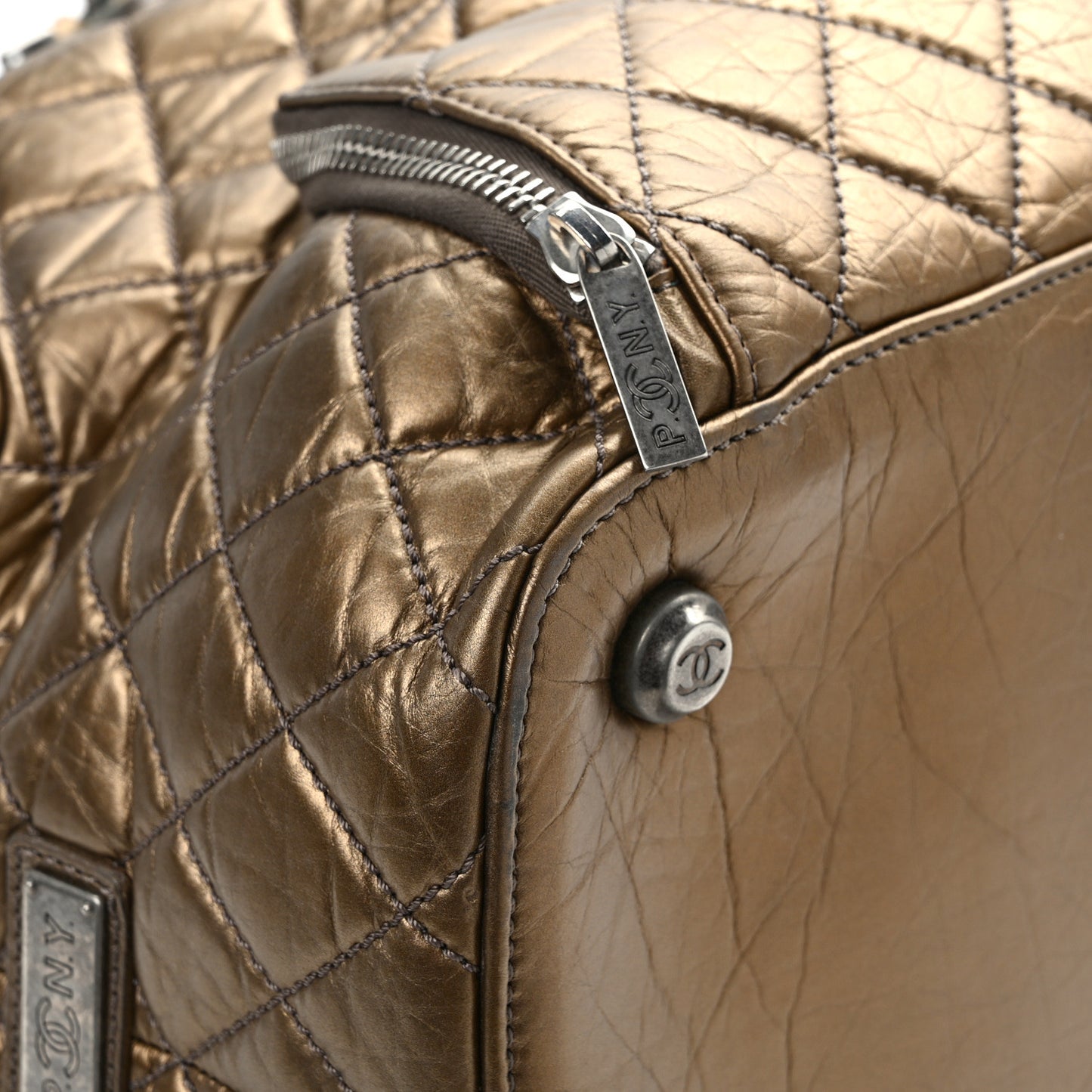 Metallic Calfskin Paris New York Duffel Bag Bronze