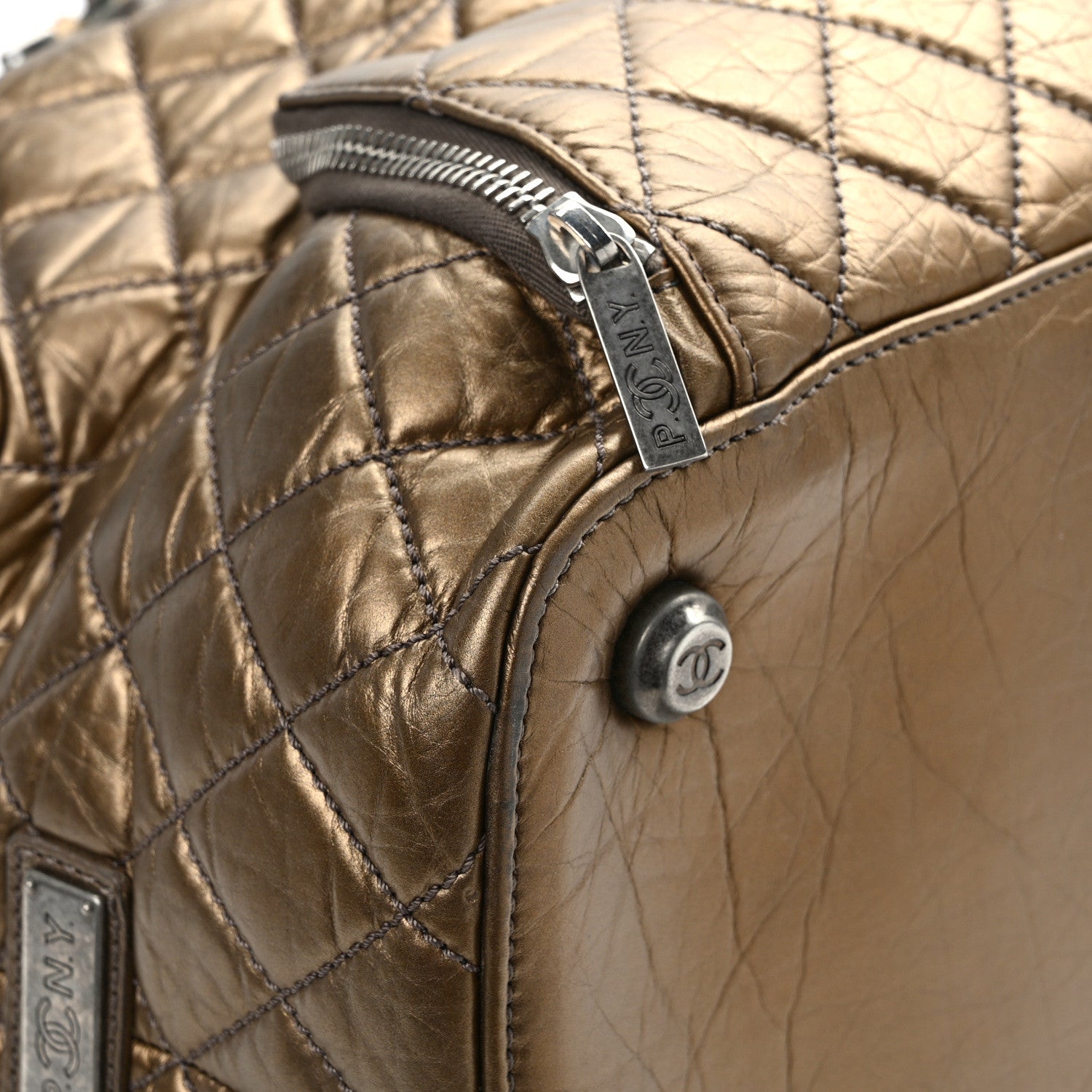 Chanel Metallic Calfskin Paris New York Duffel Bag Bronze 10 of 14