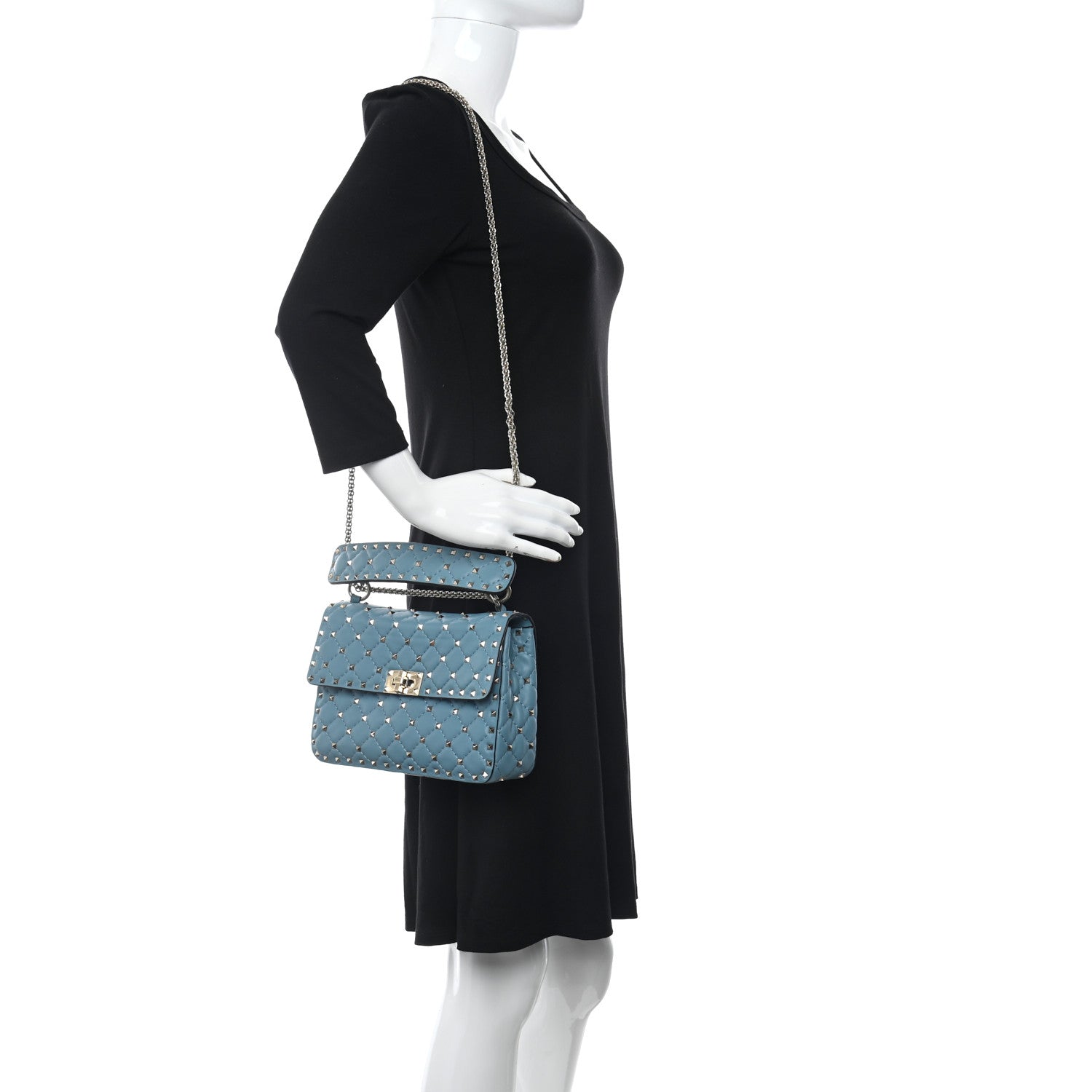 Valentino Garavani Nappa Medium Rockstud Spike Shoulder Bag Blue 2 of 9