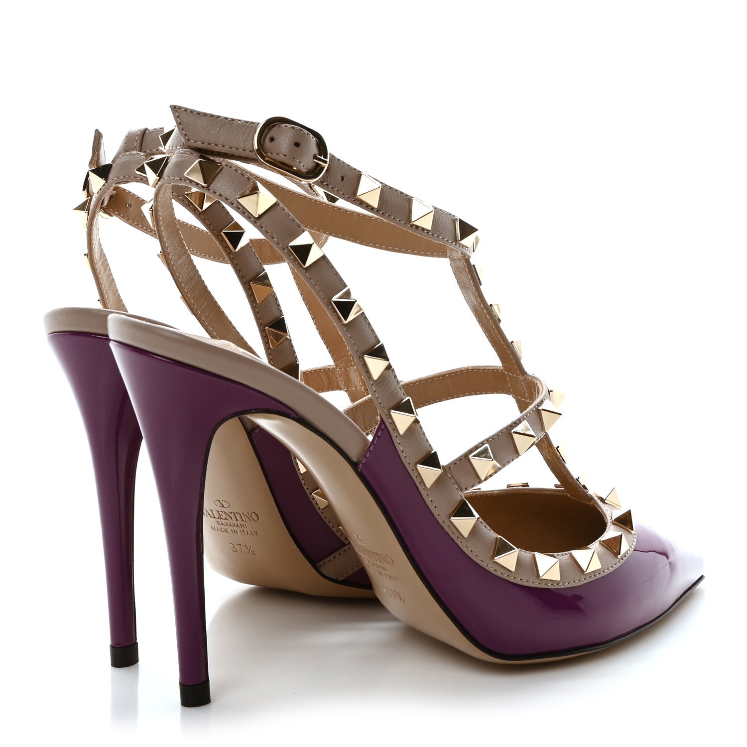 Valentino Garavani Patent Nappa Rockstud Ankle Strap 100mm Pumps 37.5 Purple Poudre 5 of 9