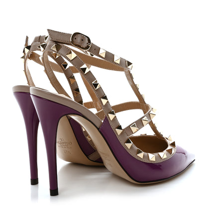 Valentino Garavani Patent Nappa Rockstud Ankle Strap 100mm Pumps 37.5 Purple Poudre 5 of 9