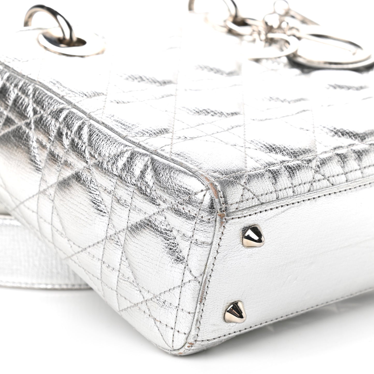 Metallic Grained Calfskin Cannage Small Lucky Badges My Lady Dior Silver