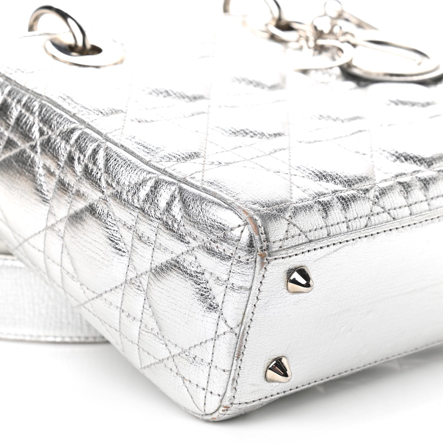 Christian Dior Metallic Grained Calfskin Cannage Small Lucky Badges My Lady Dior Silver 8 of 9