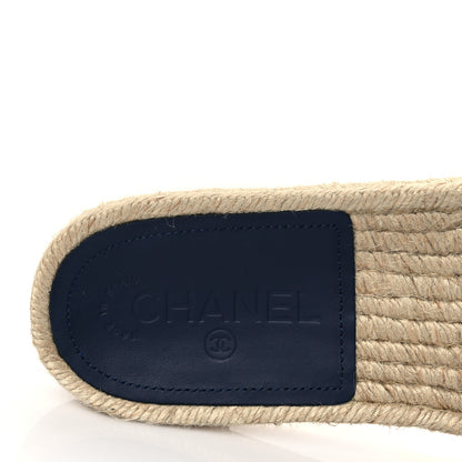 Chanel Lambskin Quilted CC Espadrille Slip On Sandals 40 Navy 7 of 10