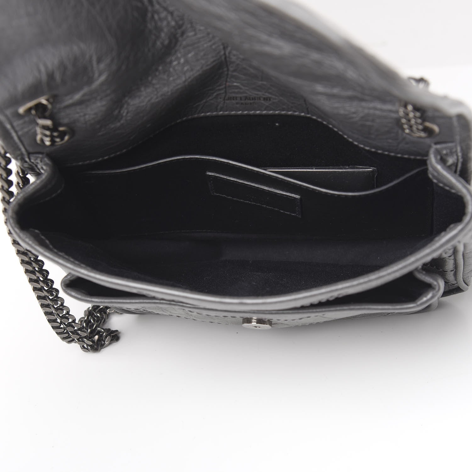 Saint Laurent Crinkled Calfskin Matelasse Monogram Baby Niki Chain Satchel Storm 4 of 8