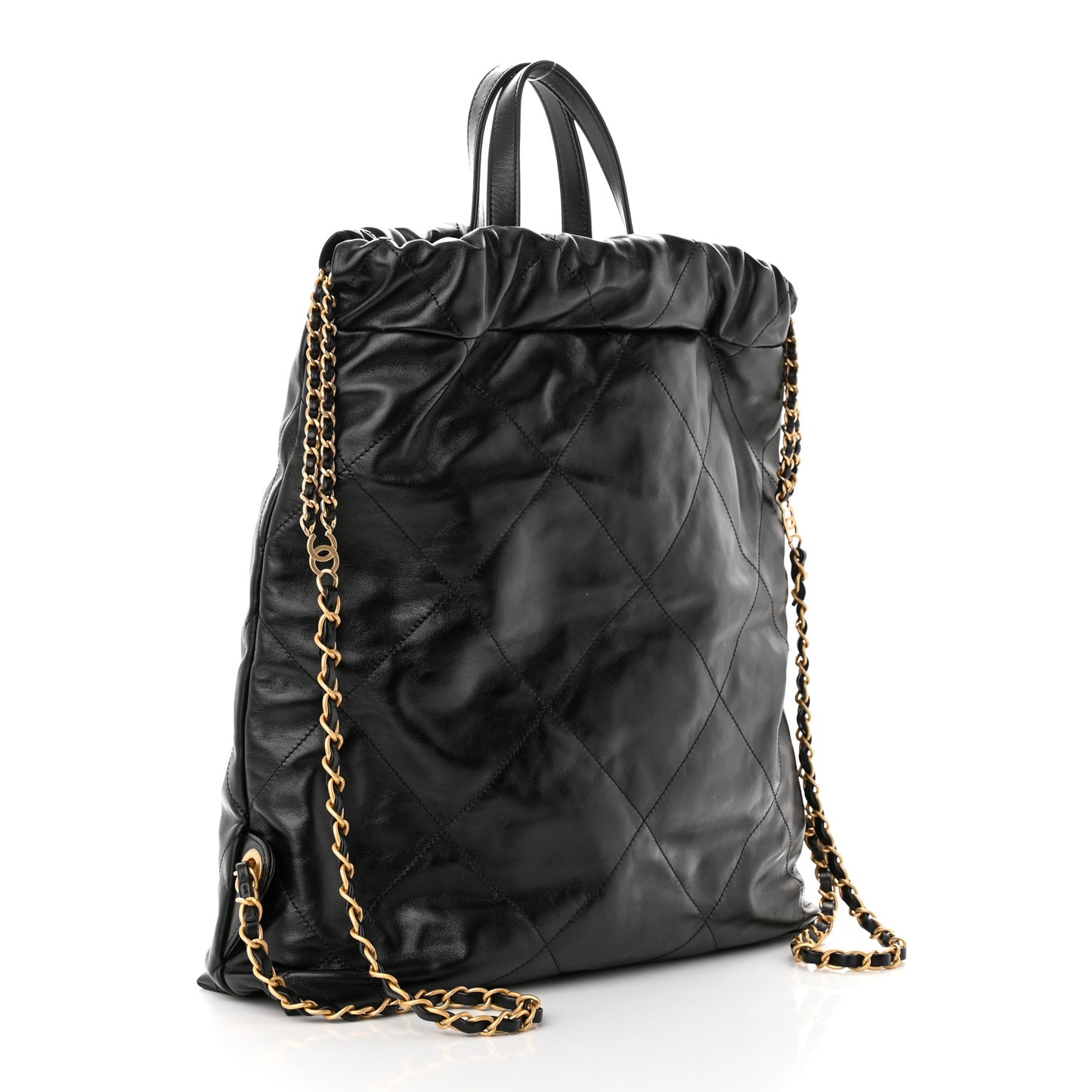 Shiny Calfskin Quilted Chanel 22 Backpack Black