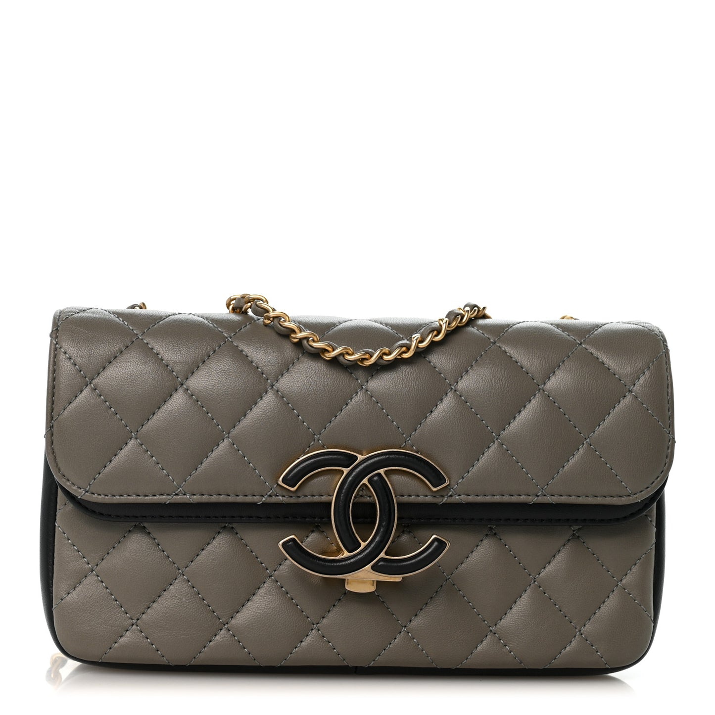 Lambskin Quilted Small CC Chic Flap Grey Dark Navy