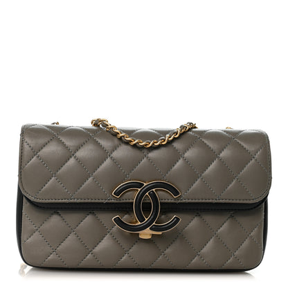 Chanel Lambskin Quilted Small CC Chic Flap Grey Dark Navy 1 of 12