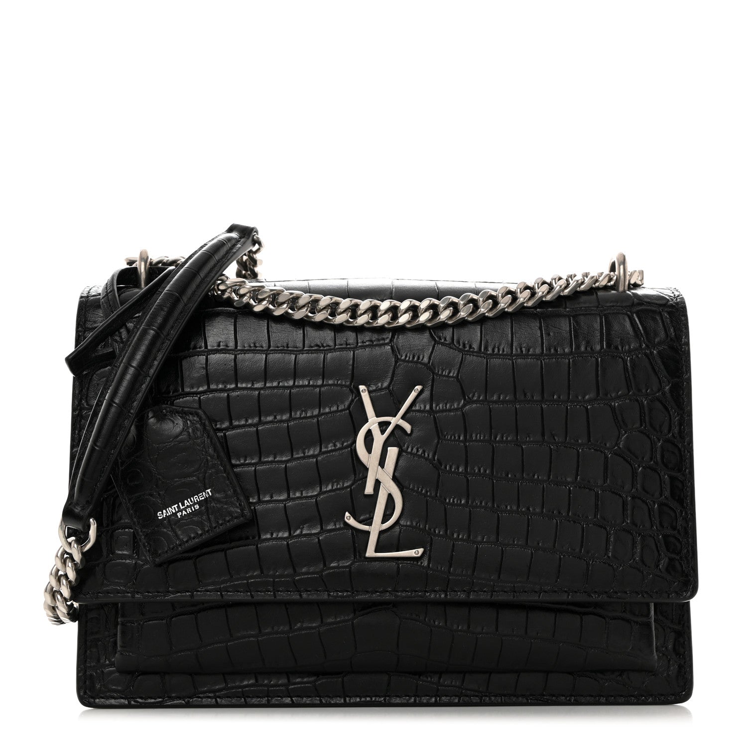 Saint Laurent Calfskin Crocodile Embossed Medium Monogram Sunset Black 1 of 10