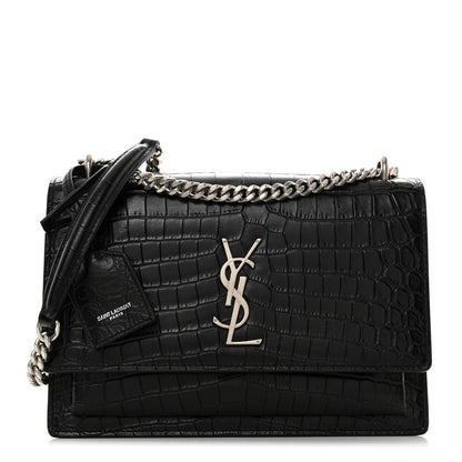 Saint Laurent Calfskin Crocodile Embossed Medium Monogram Sunset Black 1 of 10