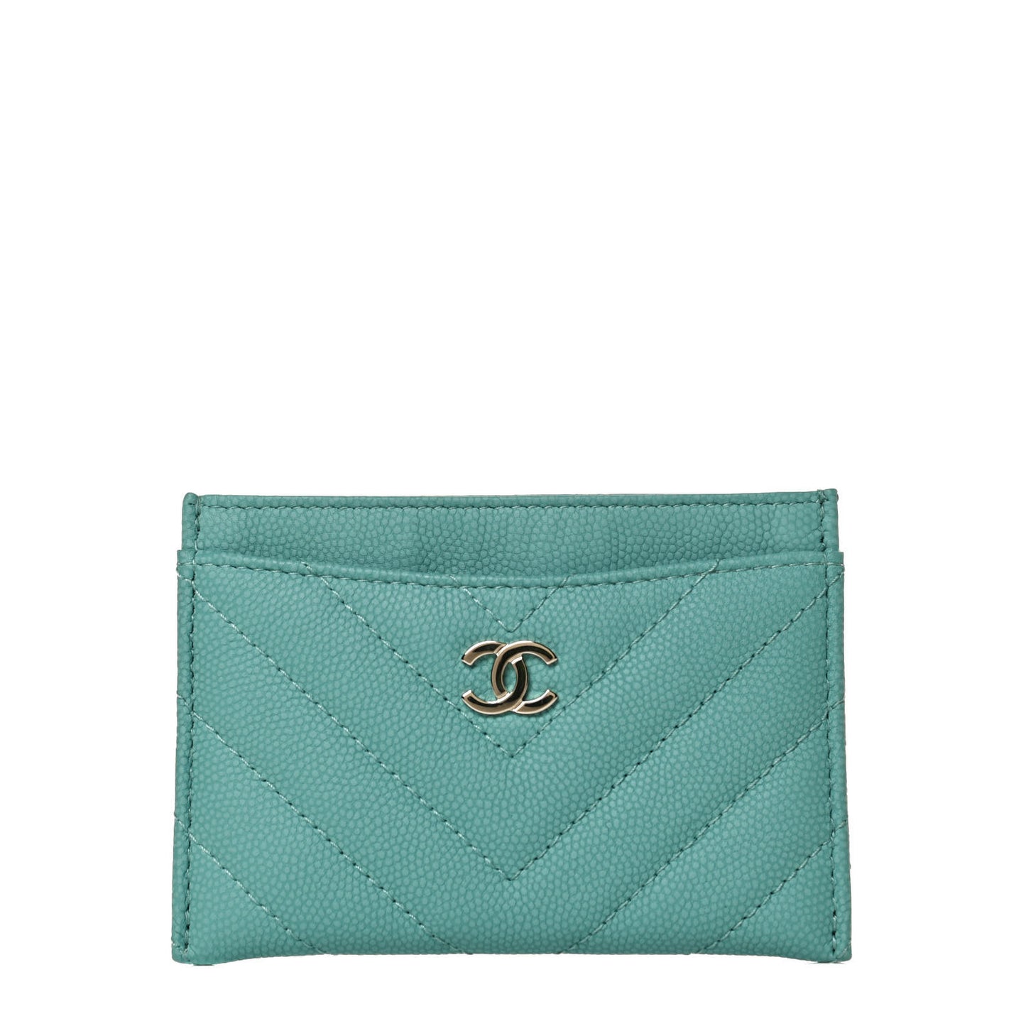 Caviar Chevron Quilted Card Holder Turquoise