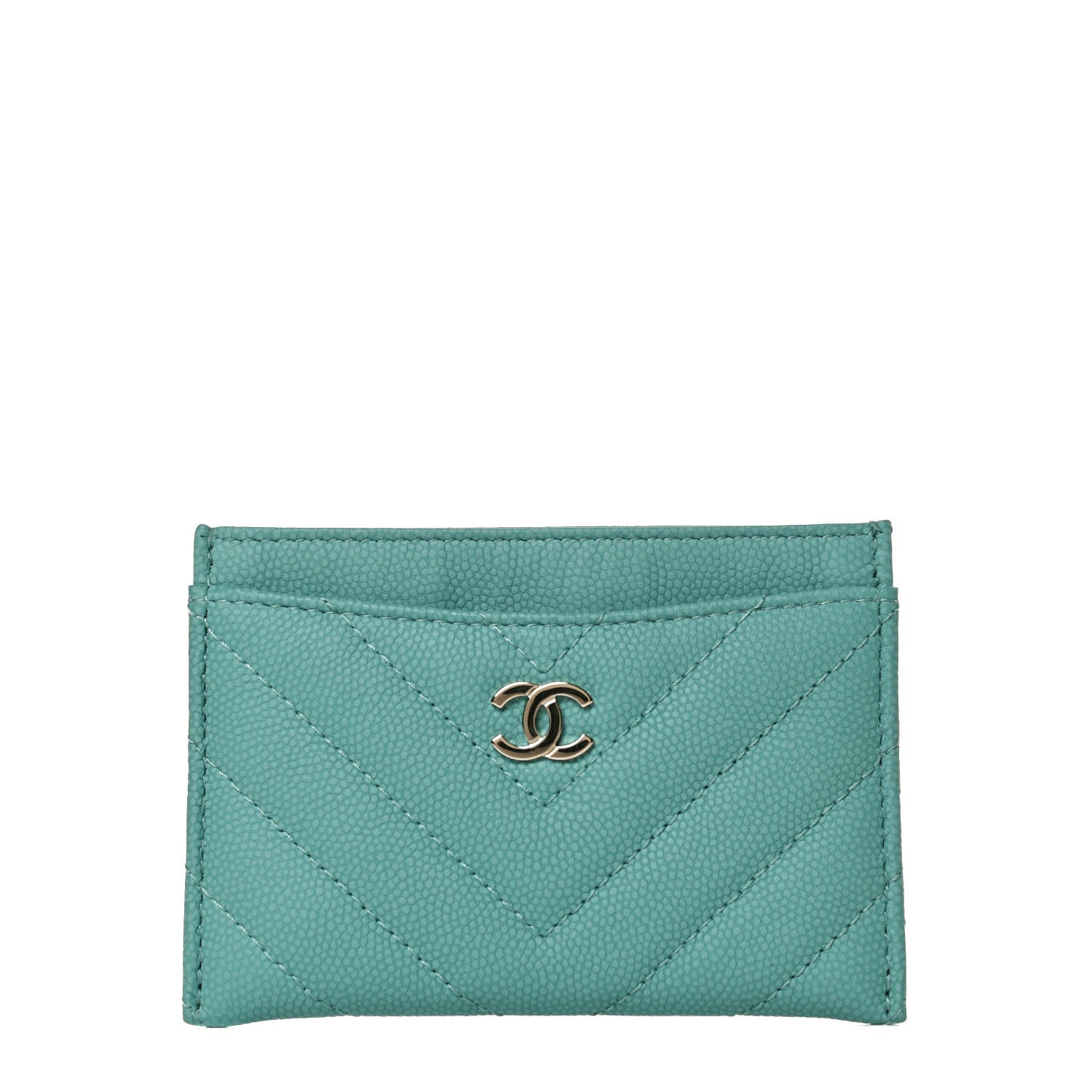 Chanel Caviar Chevron Quilted Card Holder Turquoise 1 of 8