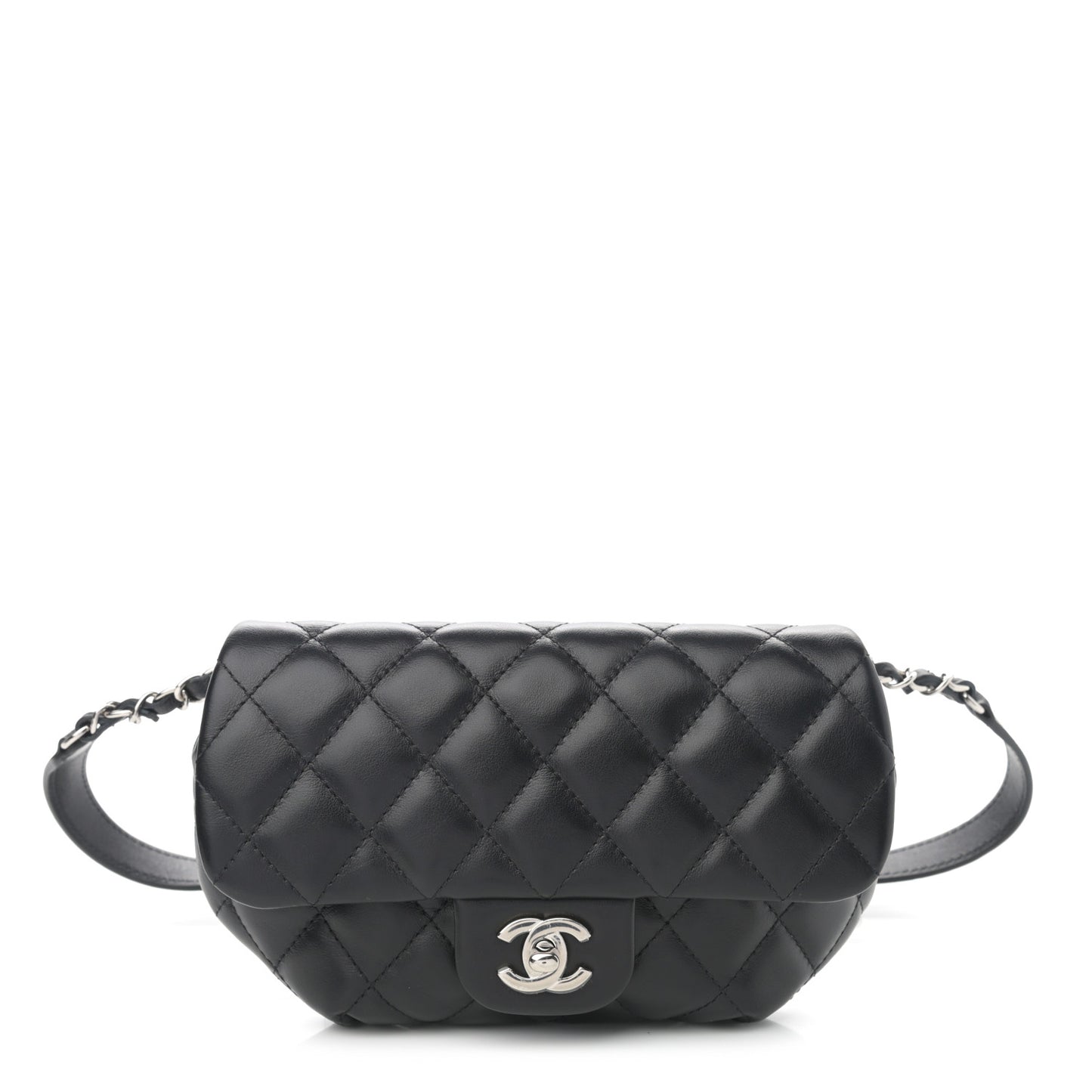 Calfskin Quilted CC Uniform Flap Belt Bag Black