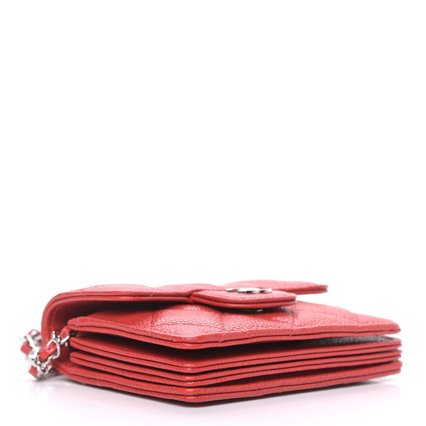 Caviar Quilted Flap Card Holder On Chain Red