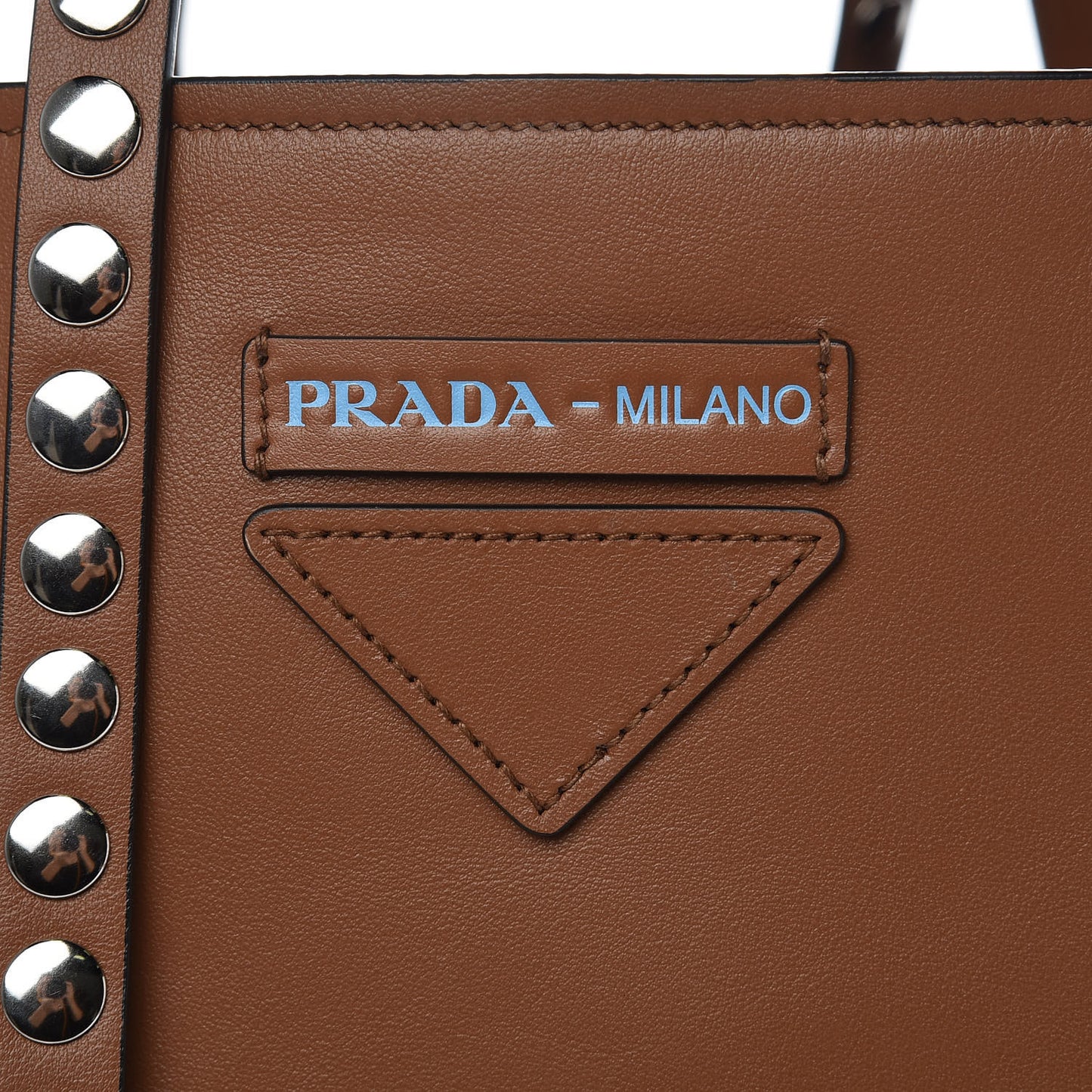Calfskin Studded Tote Dark Brown