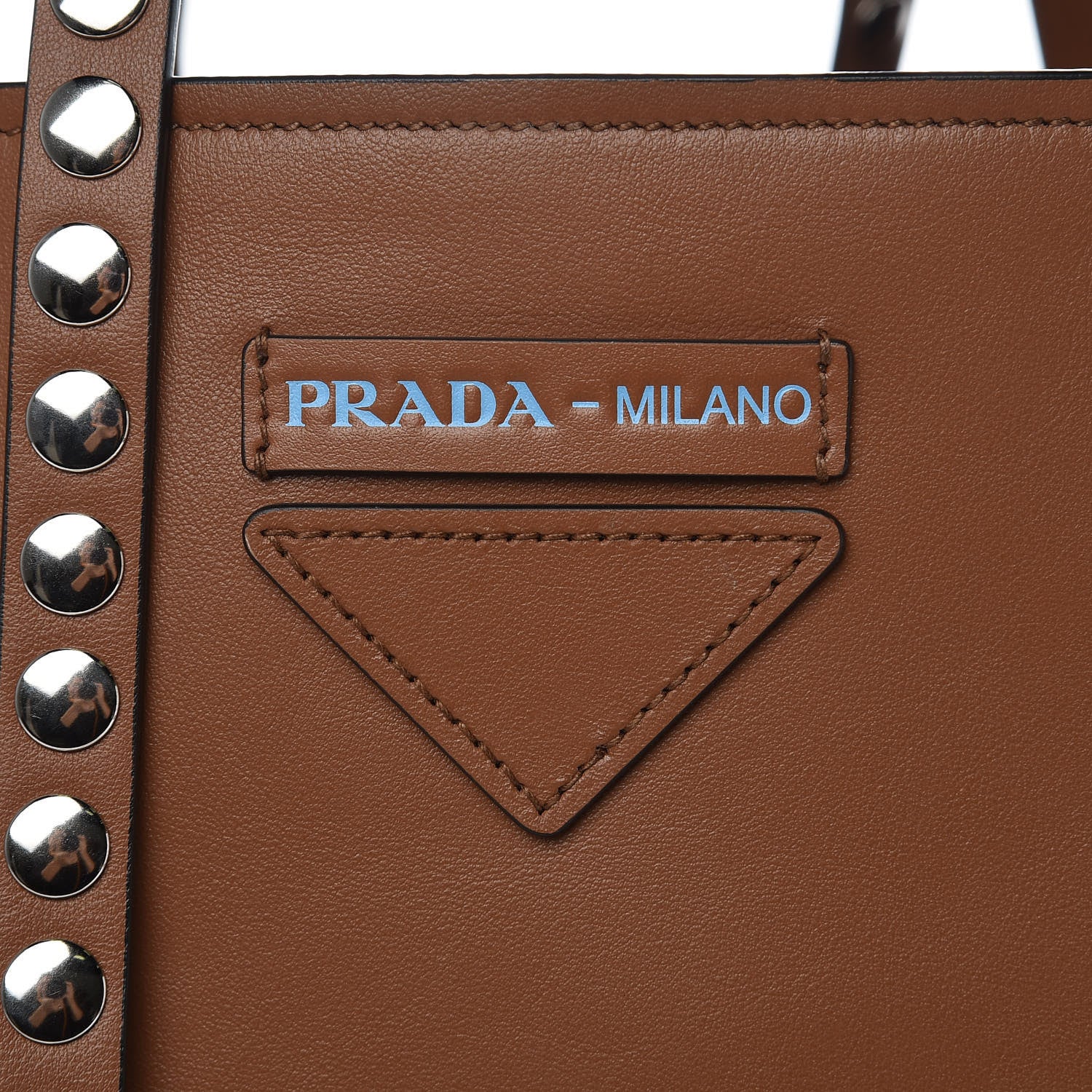 Prada Calfskin Studded Tote Dark Brown 7 of 10