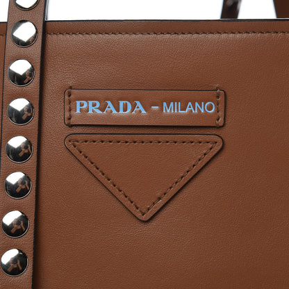 Prada Calfskin Studded Tote Dark Brown 7 of 10